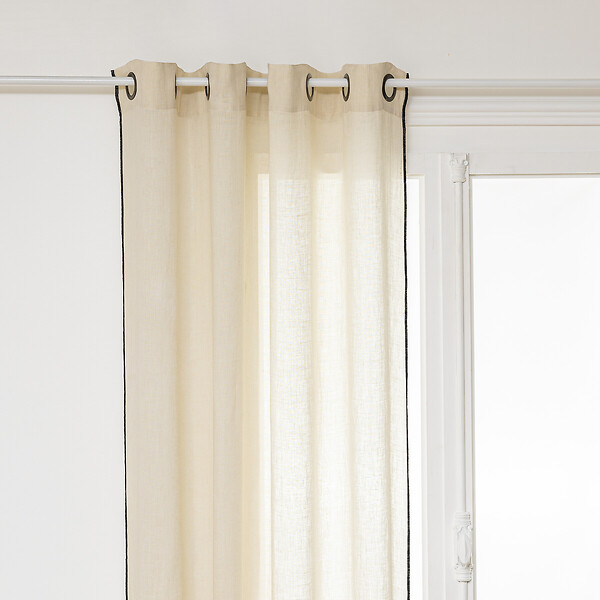 ATMOSPHERA - Rideau à œillets en Lin Beige  avec surpiqûre noire 130 x 260 cm - large