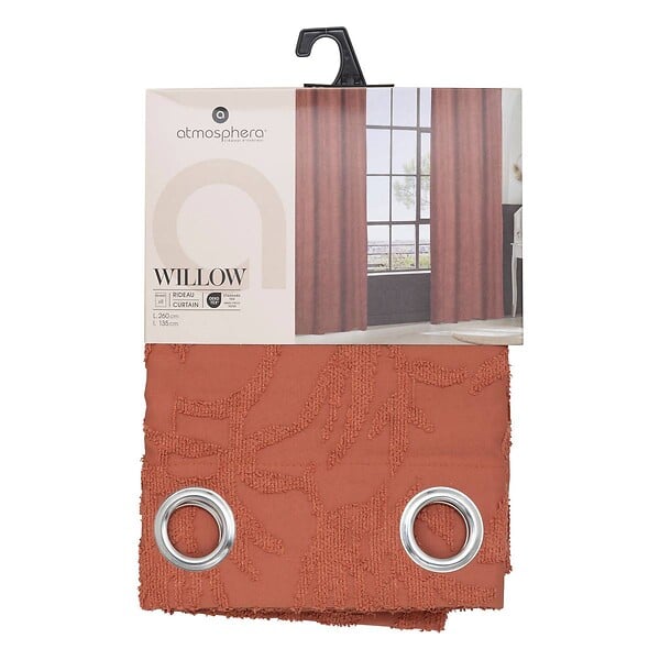 ATMOSPHERA - Rideau à œillets Jacquard Terracotta motif tufté 135 x 260 cm - large