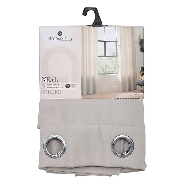 ATMOSPHERA - Rideau à œillets isolant doublure polaire Beige Lin 140 x 260 cm - large