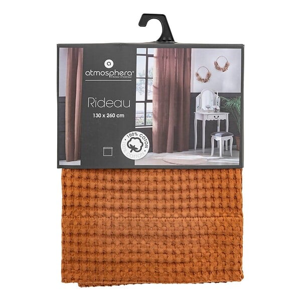 ATMOSPHERA - Rideau en Coton Nid d'abeille Terracotta 130 x 260 cm - large