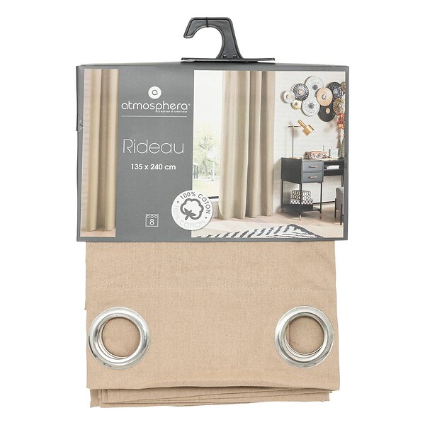 ATMOSPHERA - Rideau à œillets en Coton Beige Lin 135 x 240 cm - large