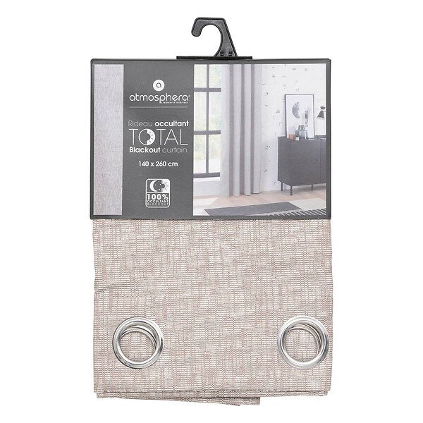 ATMOSPHERA - Rideau à œillets Occultant Jacquard Beige Lin 140 x 260 cm - large