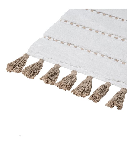 5 FIVE SIMPLY SMART - Tapis de Salle de bain Taupe en Coton avec pompons  50 x 75 cm - large