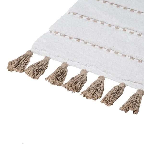 5 FIVE SIMPLY SMART - Tapis de Salle de bain Taupe en Coton avec pompons  50 x 75 cm - large