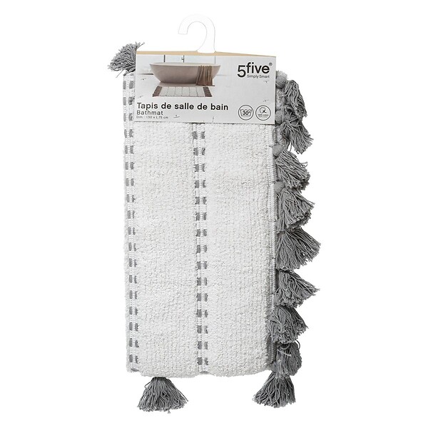 5 FIVE SIMPLY SMART - Tapis de Salle de Bain Gris en Coton avec pompons  50 x 75 cm - large