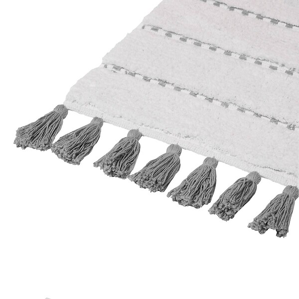 5 FIVE SIMPLY SMART - Tapis de Salle de Bain Gris en Coton avec pompons  50 x 75 cm - large