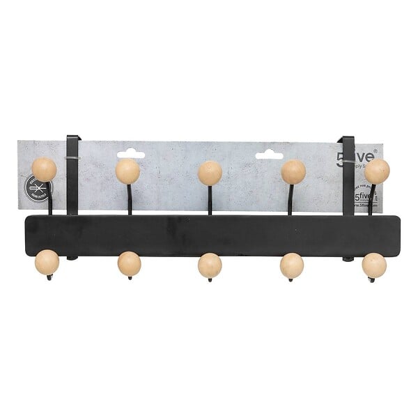 5 FIVE SIMPLY SMART - Patère de porte 10 Crochets boules bois et métal noir - large