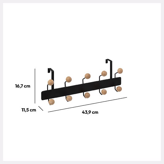 5 FIVE SIMPLY SMART - Patère de porte 10 Crochets boules bois et métal noir - large