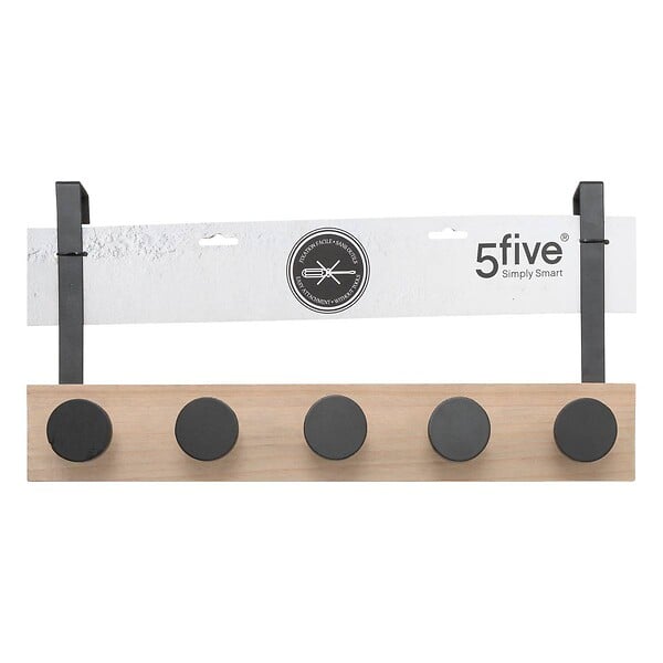 5 FIVE SIMPLY SMART - Patère de porte 5 têtes en Bois et Métal Noir  L 50 cm - large