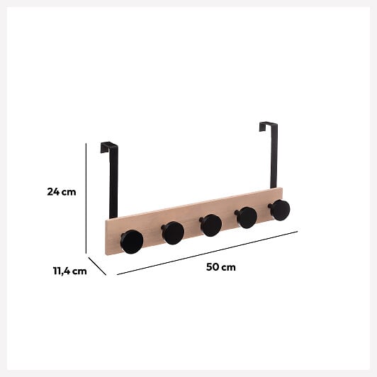 5 FIVE SIMPLY SMART - Patère de porte 5 têtes en Bois et Métal Noir  L 50 cm - large