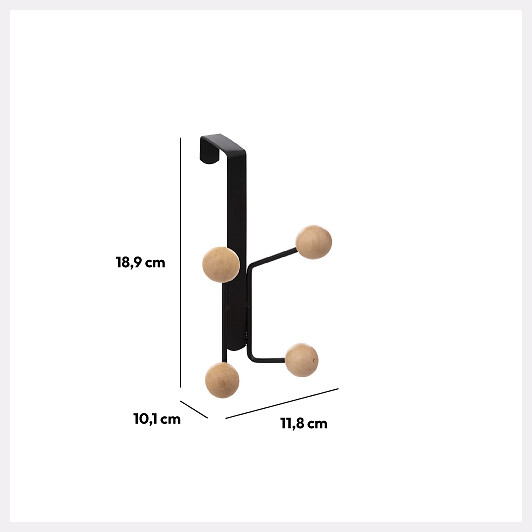 5 FIVE SIMPLY SMART - Patère de porte 4 Crochets boules bois et métal noir - large