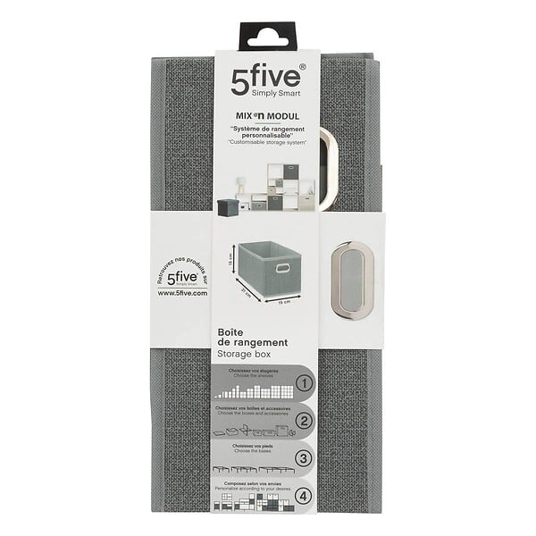5 FIVE SIMPLY SMART - Boîte de rangement tissu Gris clair chiné 15 x 31 x 15 cm - large