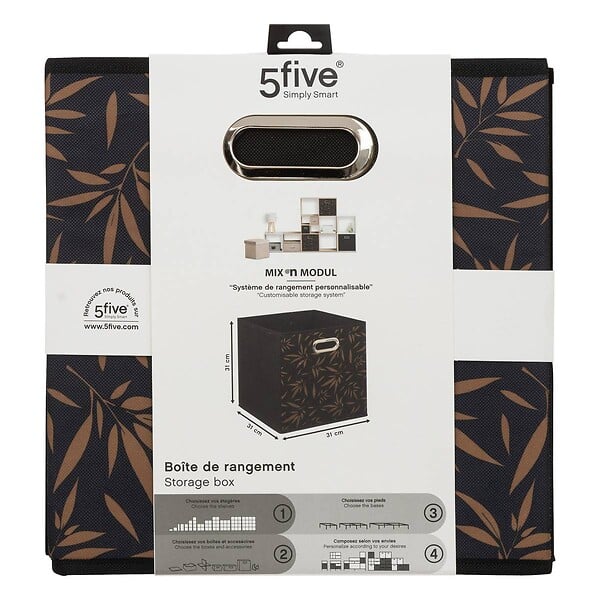 5 FIVE SIMPLY SMART - Boîte de rangement Noir avec déco 31 x 31 x 31 cm - large