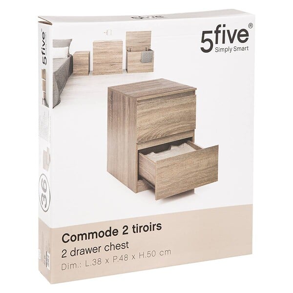 5 FIVE SIMPLY SMART - Meuble d'appoint  2 Tiroirs coloris Bois naturel H 50 cm - large