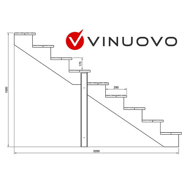 VINUOVO - BERLIN Escalier extérieur bois 9 marches H156cm L-160cm - sans contre marche - large