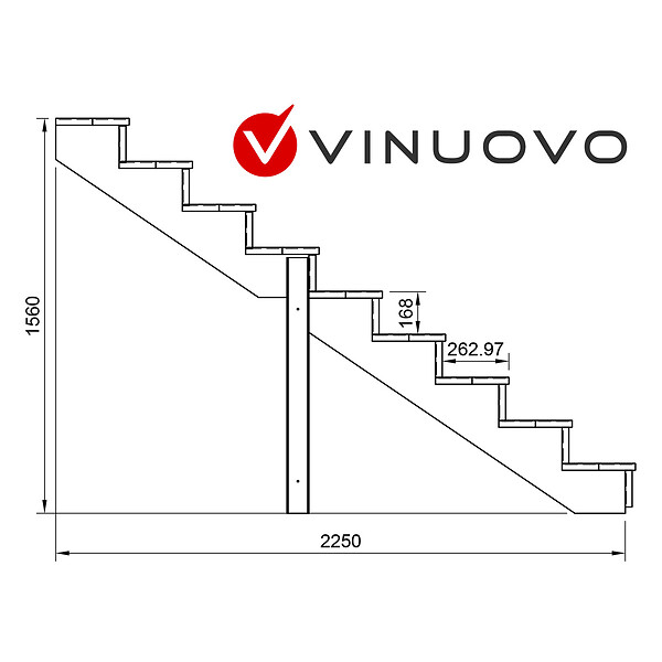 VINUOVO - BERLIN Escalier extérieur bois 9 marches H156cm L-120cm - avec contre marche - large