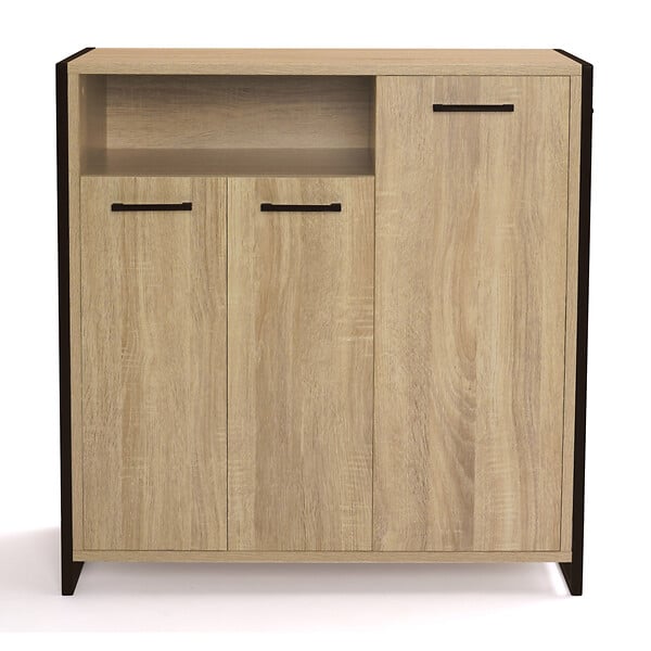 ID MARKET - Armoire à chaussures 18 paires LUIS 3 portes avec niche design industriel - large