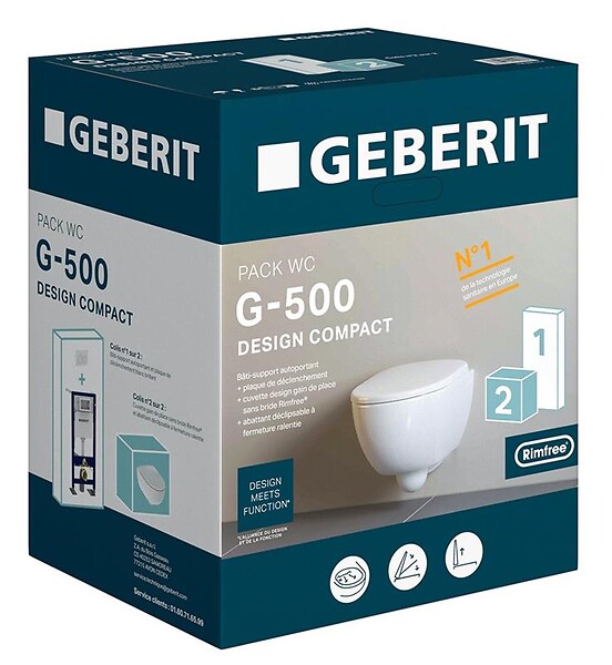 GEBERIT - Pack wc suspendu geberit g500 compact + cuvette rimfree - large