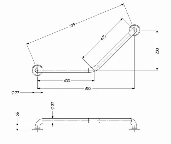 AKW - Barre d'appui coudée 135° - 2 points de fixation - 400 x 400 mm - Charge maximale : 150 kg - large