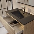 AURLANE - Pack Meuble SDB 80cm suspendu 2 tiroirs Chene_Vasque noire + Miroir - TIMBER 80 - vignette