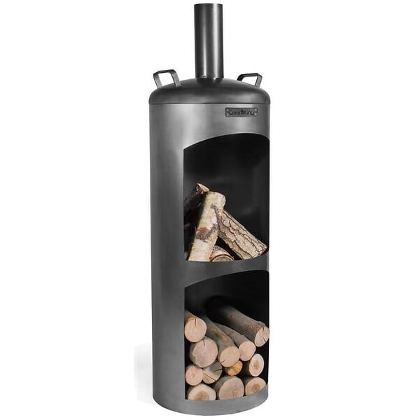 COOK KING - Cheminée d'extérieur cylindrique en acier noir FARO 40x40x132 cm - large
