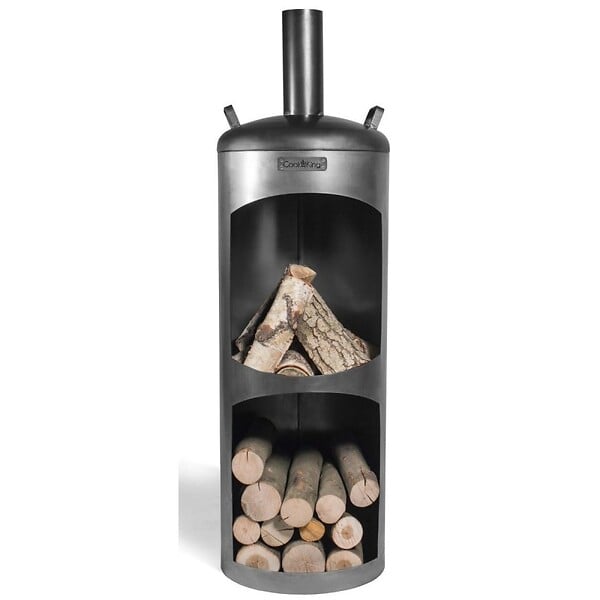 COOK KING - Cheminée d'extérieur cylindrique en acier noir FARO 40x40x132 cm - large