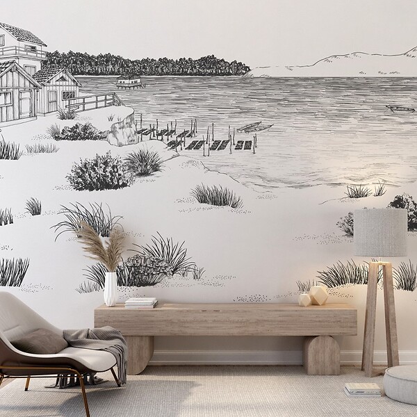 99DECO - Papier peint panoramique - Cap Ferret - Noir - intissé : 150g/m² - 9 lés : 432x270cm - large