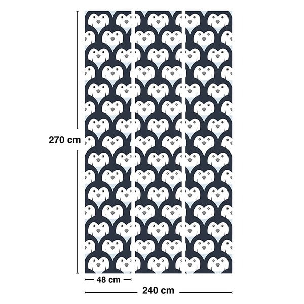 99DECO - Papier peint panoramique - Pingouins - Noir - intissé : 150g/m² - 3 lés : 144x270cm - large
