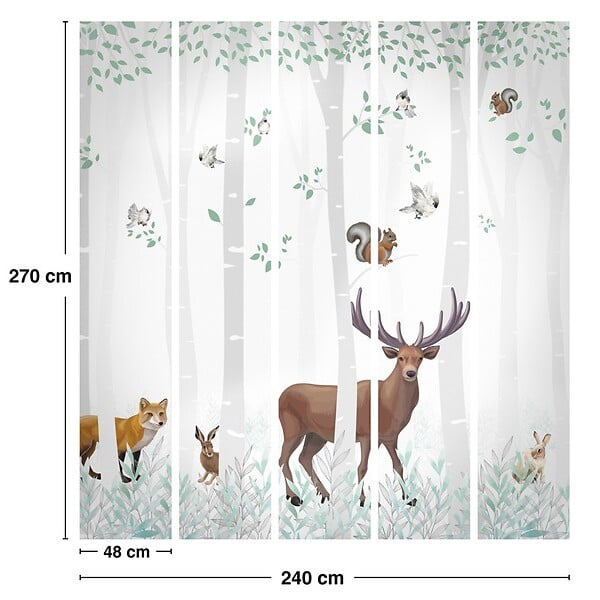 99DECO - Papier peint panoramique - Balade en Forêt - Multicolore - intissé : 150g/m² - 5 lés : 240x270cm - large