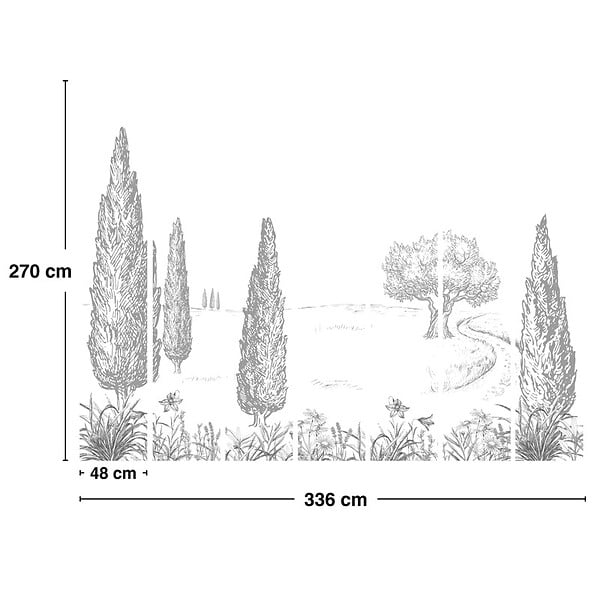 99DECO - Papier peint panoramique - Provence - Gris - intissé : 150g/m² - 7 lés : 336x270cm - large