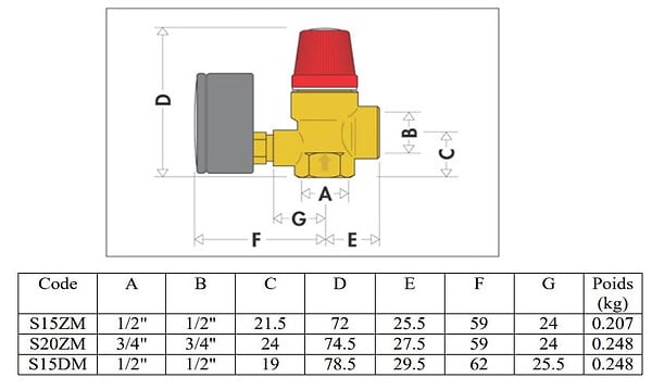 THERMADOR - Soupape de sureté avec manomètre - Diamètre : 3/4'' - large