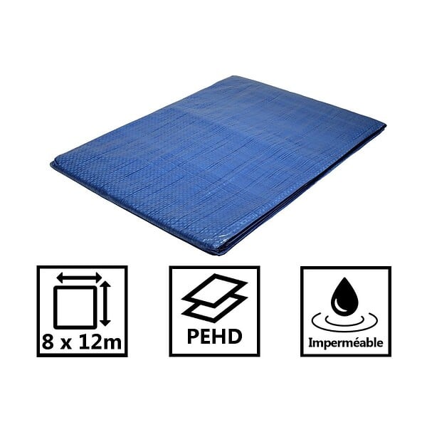 TECPLAST - Bâche plastique 8 x 12 m BLEUE Polyéthylène 80g/m² - large