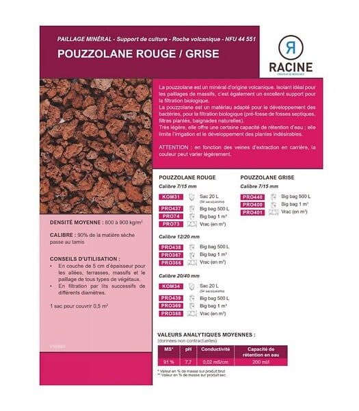 RACINE - Paillage minéral en pouzzolane rouge 7/15 500 litres pour 10m2 - large