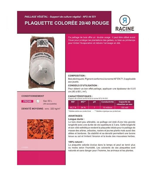 RACINE - Paillage plaquette colorée 20/40, Rouge, sac 50l - PRO99 - large