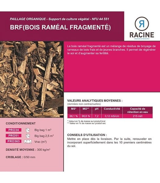 RACINE - Paillage bois raméal fragmenté 0/50mm, Big bag 1 m3 - PRO34 - large