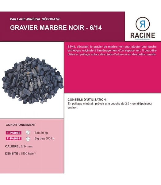 RACINE - Paillage minéral Gravier marbre noir 6-14mm, filet de 20 kg - F-PAI066 - large