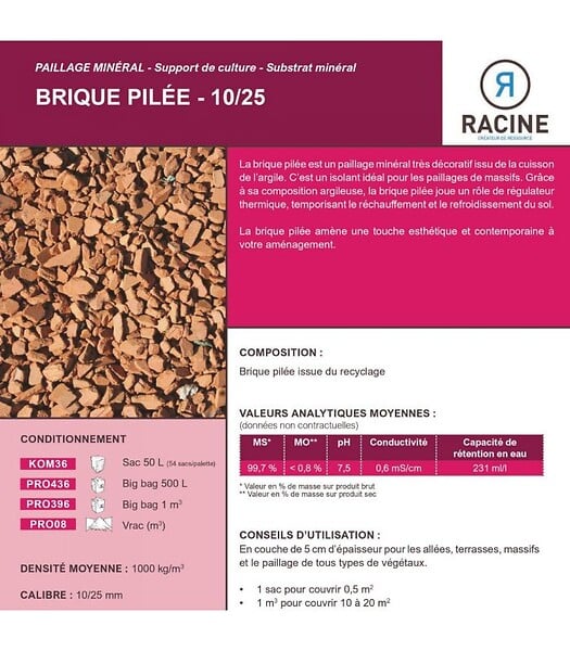 RACINE - Paillage minéral décoratif en brique pilée 10/25mm, sac de 20 litres - KOM36 - large