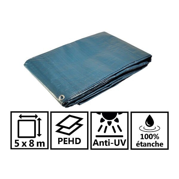 UNIVERS DU PRO - Bâche de jardin 5 x 8 m Bleue et verte Polyéthylène 150g/m² - large
