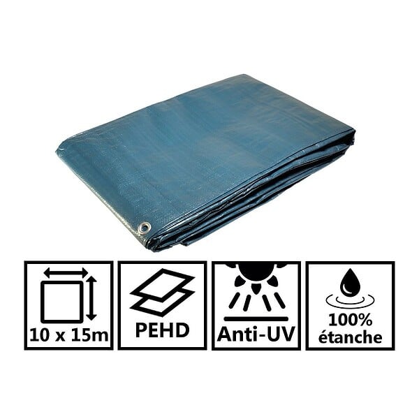 TECPLAST - Bâche de jardin 10 x 15 m Bleue et Verte Polyéthylène 150g/m² - large