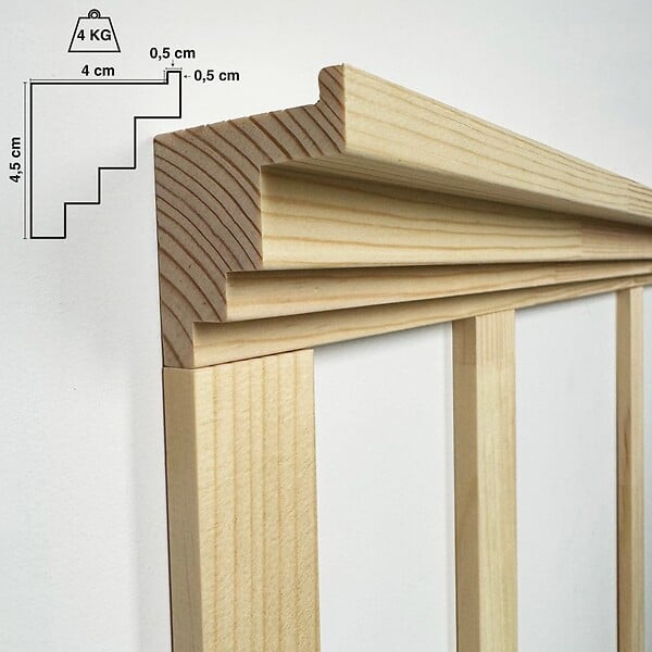 99DECO - Kit de moulures murales pour étagère en bois - Pin Massif Sylvestre abouté - Alba - Prêt à coller et peindre - large
