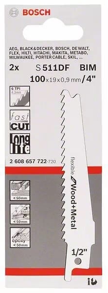 BOSCH - Carte de 2 Lames  Bois et Métal S511DF - 2608657722 - large