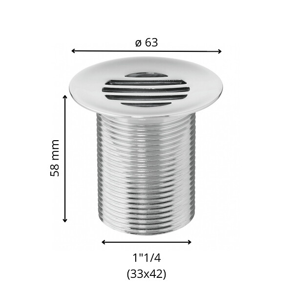 PLANETE BAIN - Bonde fixe de vidage pour lave-mains sans trop plein - écoulement libre - Grille laiton chromé - large