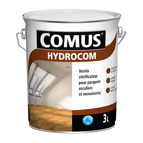COMUS - HYDROCOM MAT SOIE - Incolore 3L - Vitrificateur polyuréthane acrylique mono-composant parquets escaliers et boiseries - COMUS - large