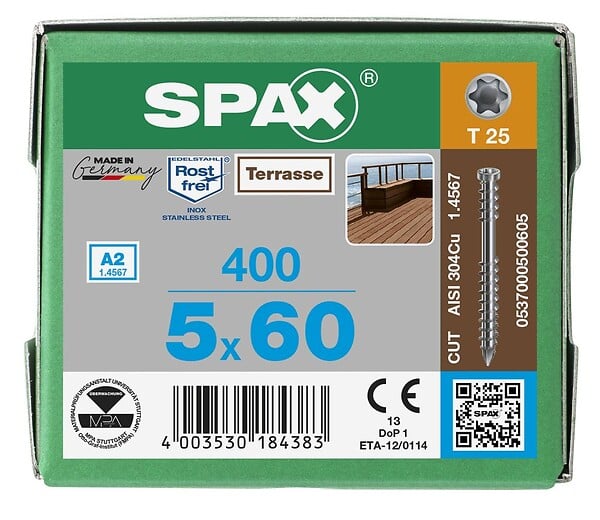 SPAX - 400 Vis Torx Autoforeuse 5x60 Spax-deck Inox A2 - Terrasse Bois Éxotique - large