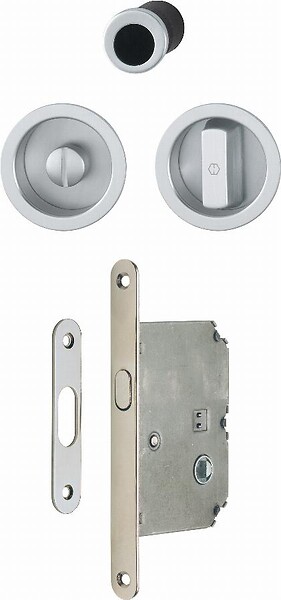 HOPPE - Set 1 aluminium pour porte coulissante 4920 F249 ronde aspect chromé brillant, aveugle sans gâche, cuvette + doigt - HOPPE - 3948041 - large
