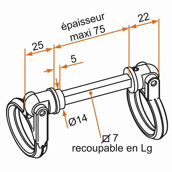 TIRARD - Anneau double articulé carré de 7 en acier TIRARD pour vantail à déplacement - Ép.maxi 7.5 mm - CE612005 - large