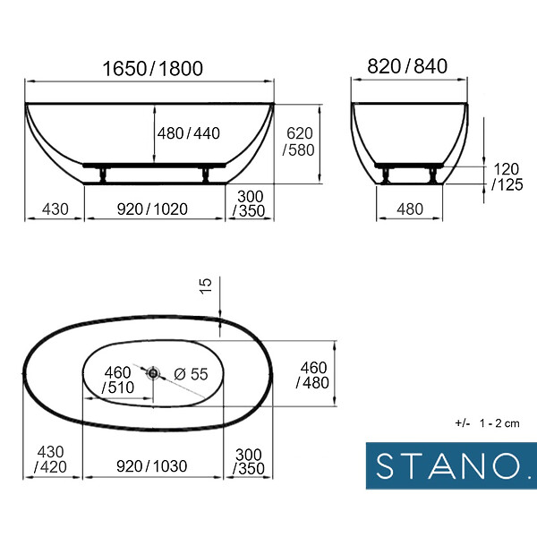 STANO - Baignoire îlot design ovale FLORIDA blanche 165 cm Brillant - large