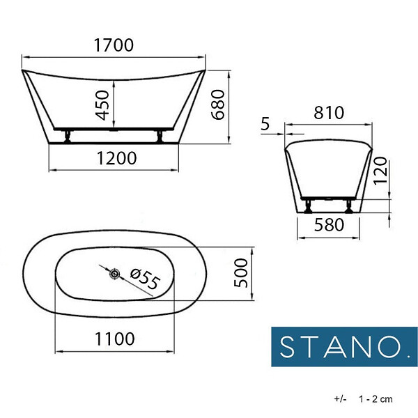 STANO - Baignoire îlot design ovale PALMA blanche 170 cm Mat - large