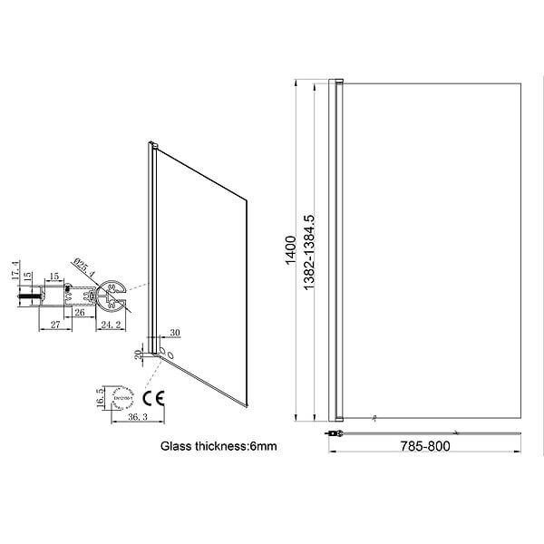 ESSEBAGNO - Pare-Baignoire pivotant verre anticalcaire et aluminium 80 x 140 Or brossé - large