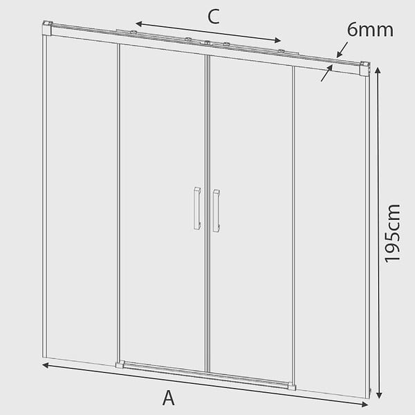 KASSANDRA - Paroi de douche 2 verres fixes + 2 portes coulissantes GLASÉ profil noir mat 140 cm - large